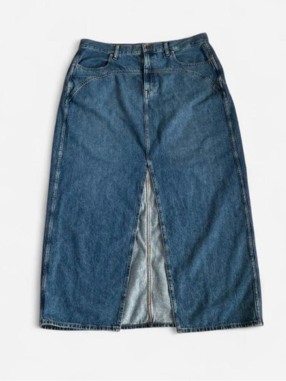 NWOT Madewell Blue Denim Western
Maxi Skirt Boho Front Slit Yolk Size 39" Fall - Picture 6 of 12